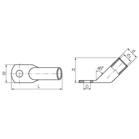 КВТ Наконечник угловой (45°) медный луженый ТМЛ(45) 35-8-9 (мин партия 100 шт.) 53881 KVT КВТ Наконечник угловой (45°) медный луженый ТМЛ(45) 35-8-9 (мин партия 100 шт.) 53881 KVT